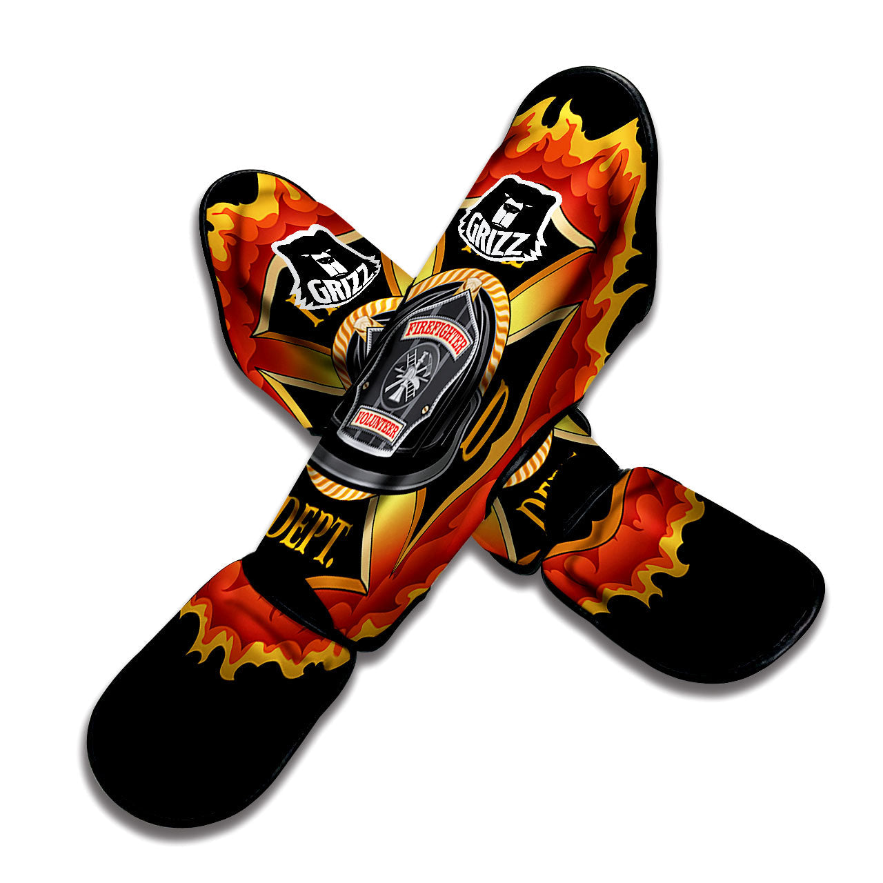 Firefighter Emblem Flaming Print Muay Thai Shin Guards-grizzshop