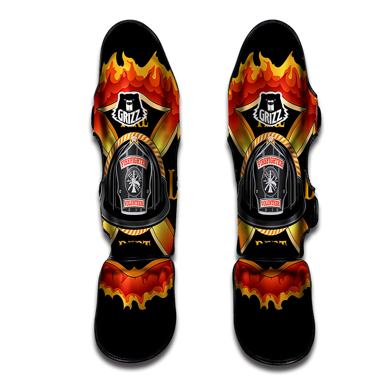 Firefighter Emblem Flaming Print Muay Thai Shin Guards-grizzshop