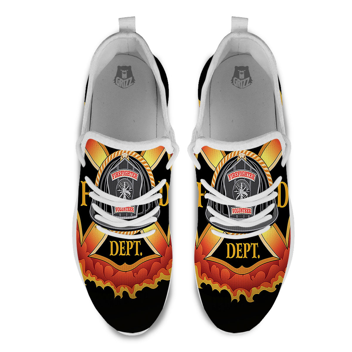 Firefighter Emblem Flaming Print White Athletic Shoes-grizzshop