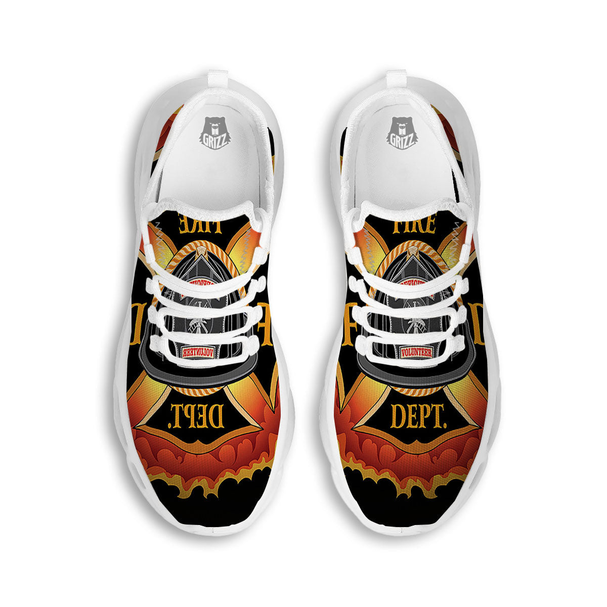 Firefighter Emblem Flaming Print White Running Shoes-grizzshop