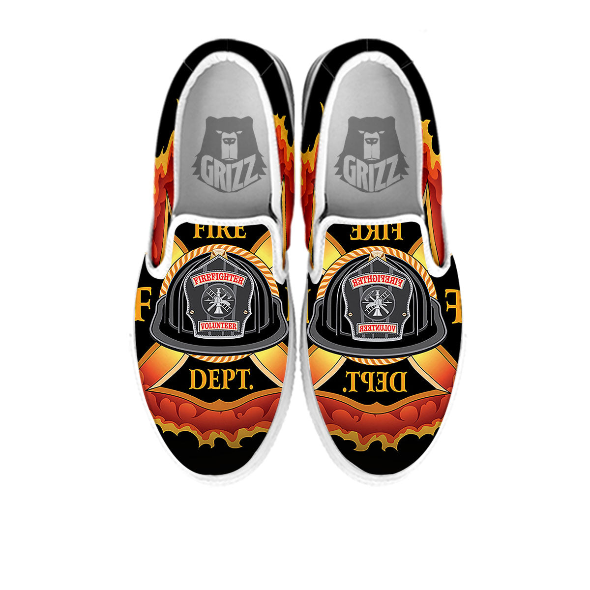 Firefighter Emblem Flaming Print White Slip On Shoes-grizzshop