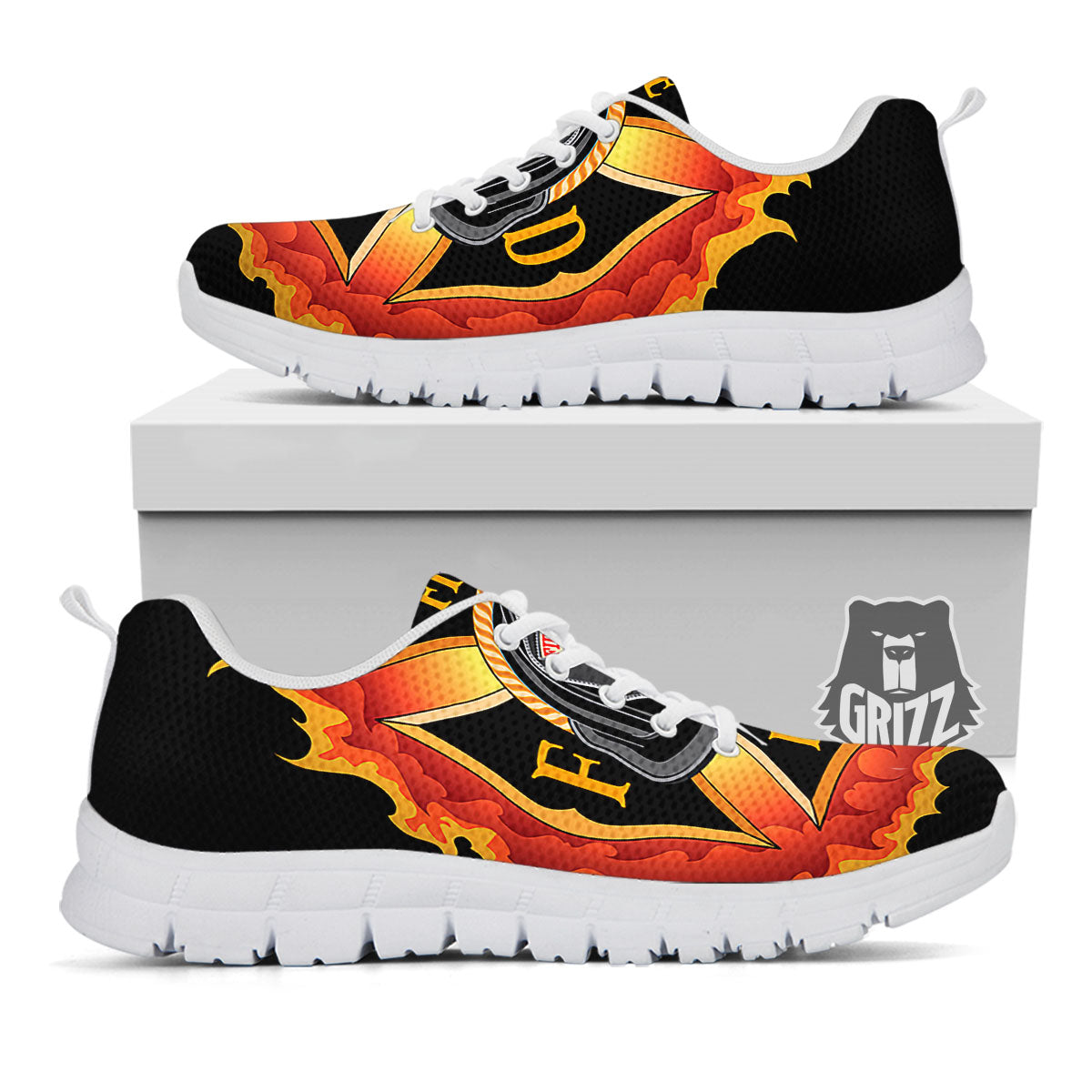 Firefighter Emblem Flaming Print White Sneaker-grizzshop