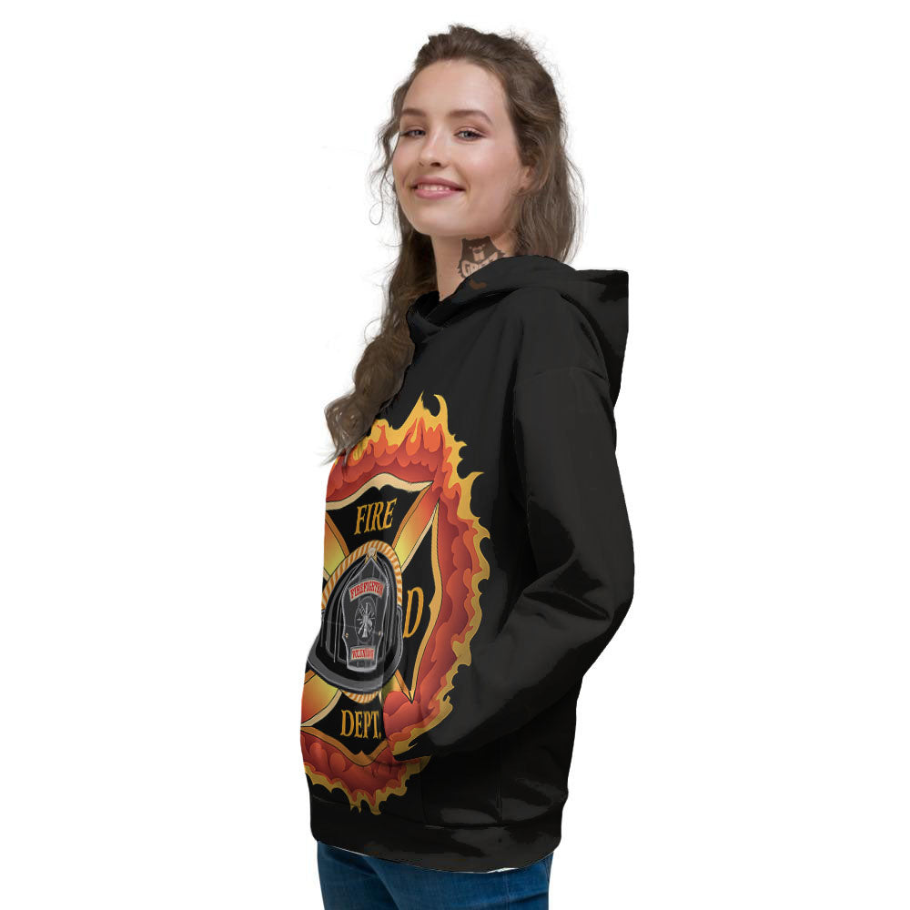 Firefighter Emblem Flaming Print Women's Hoodie-grizzshop