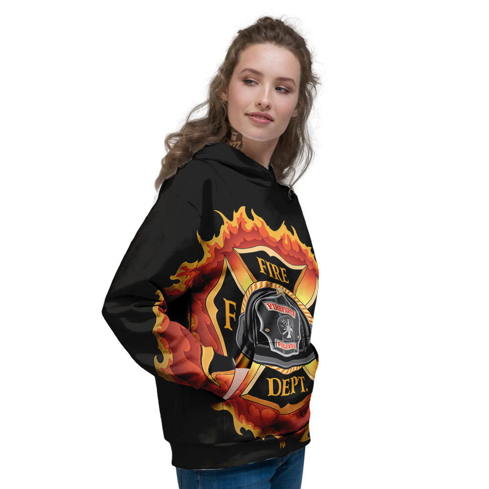 Firefighter Emblem Flaming Print Women's Hoodie-grizzshop
