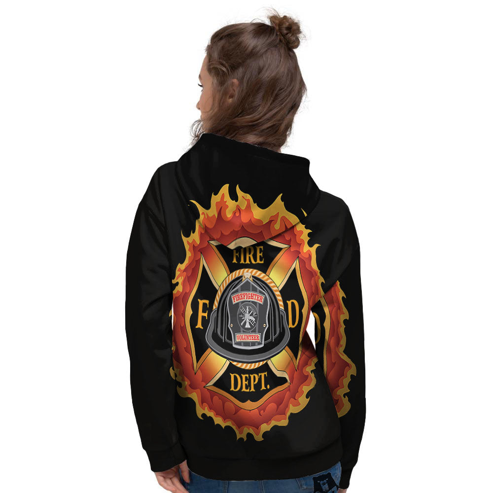 Firefighter Emblem Flaming Print Women's Hoodie-grizzshop