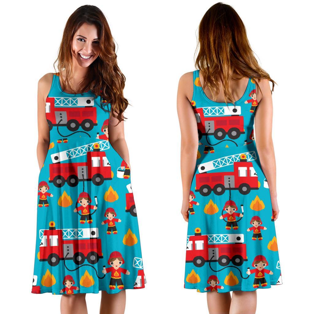Firefighter Pattern Print Dress-grizzshop