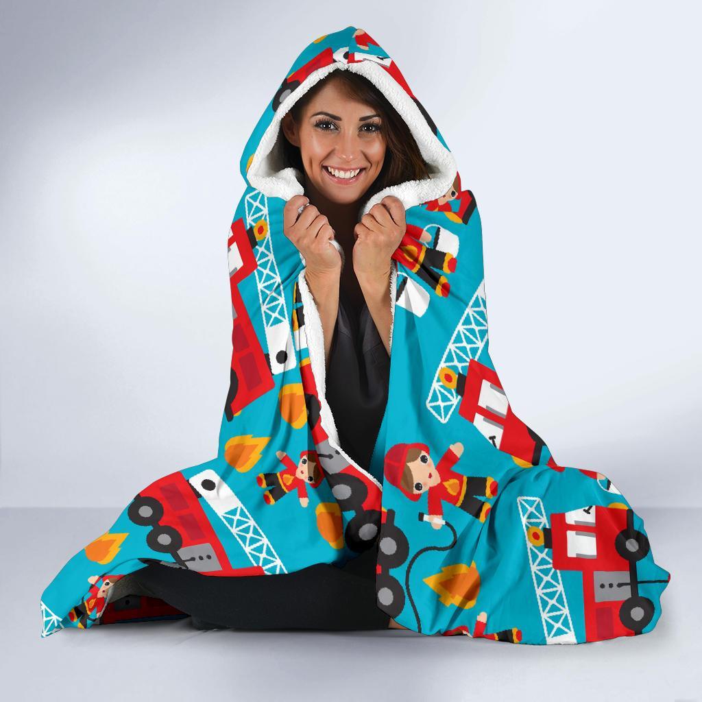 Firefighter Pattern Print Hooded Blanket-grizzshop