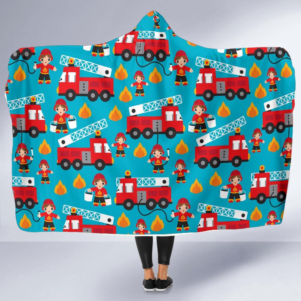 Firefighter Pattern Print Hooded Blanket-grizzshop