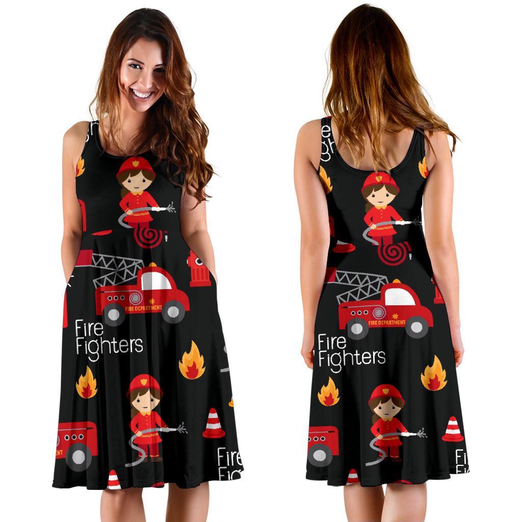 Firefighter Print Pattern Dress-grizzshop