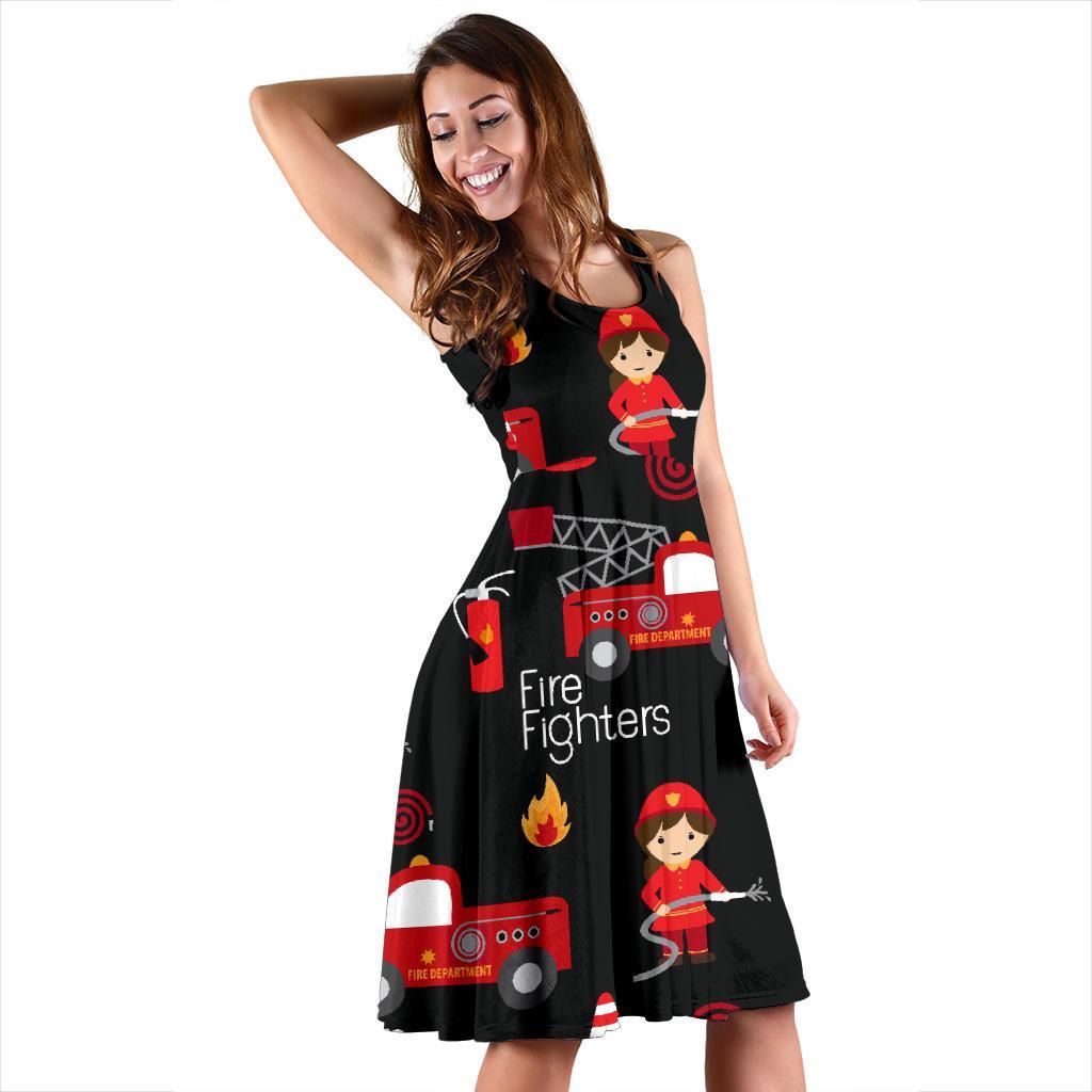 Firefighter Print Pattern Dress-grizzshop