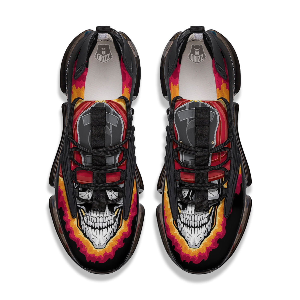 Firefighter Skull Flaming Print Black Gym Shoes-grizzshop