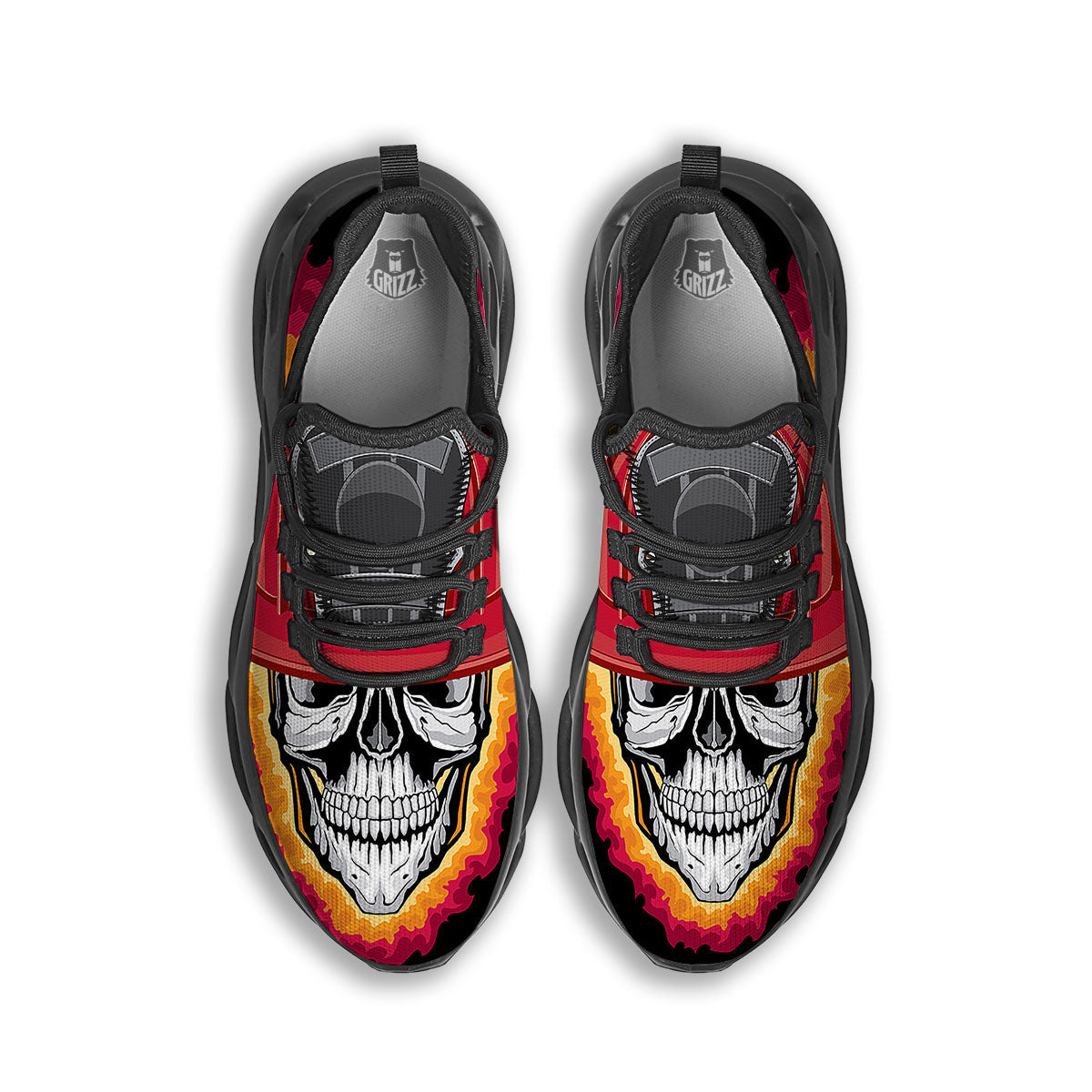 Firefighter Skull Flaming Print Black Running Shoes-grizzshop