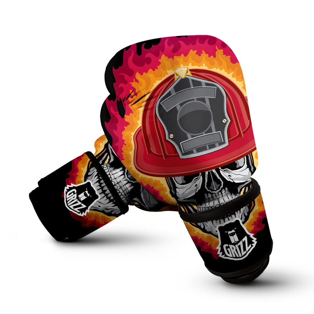 Firefighter Skull Flaming Print Boxing Gloves-grizzshop