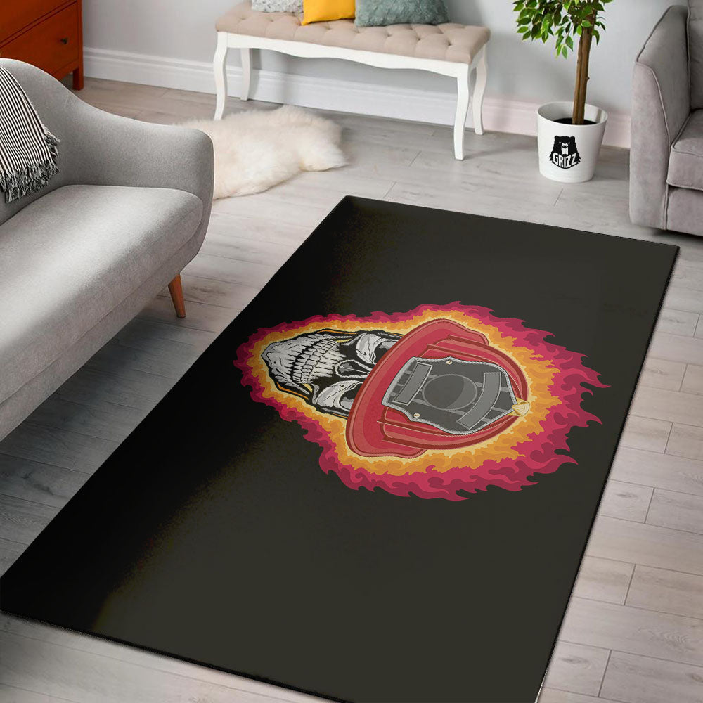 Firefighter Skull Flaming Print Floor Mat-grizzshop