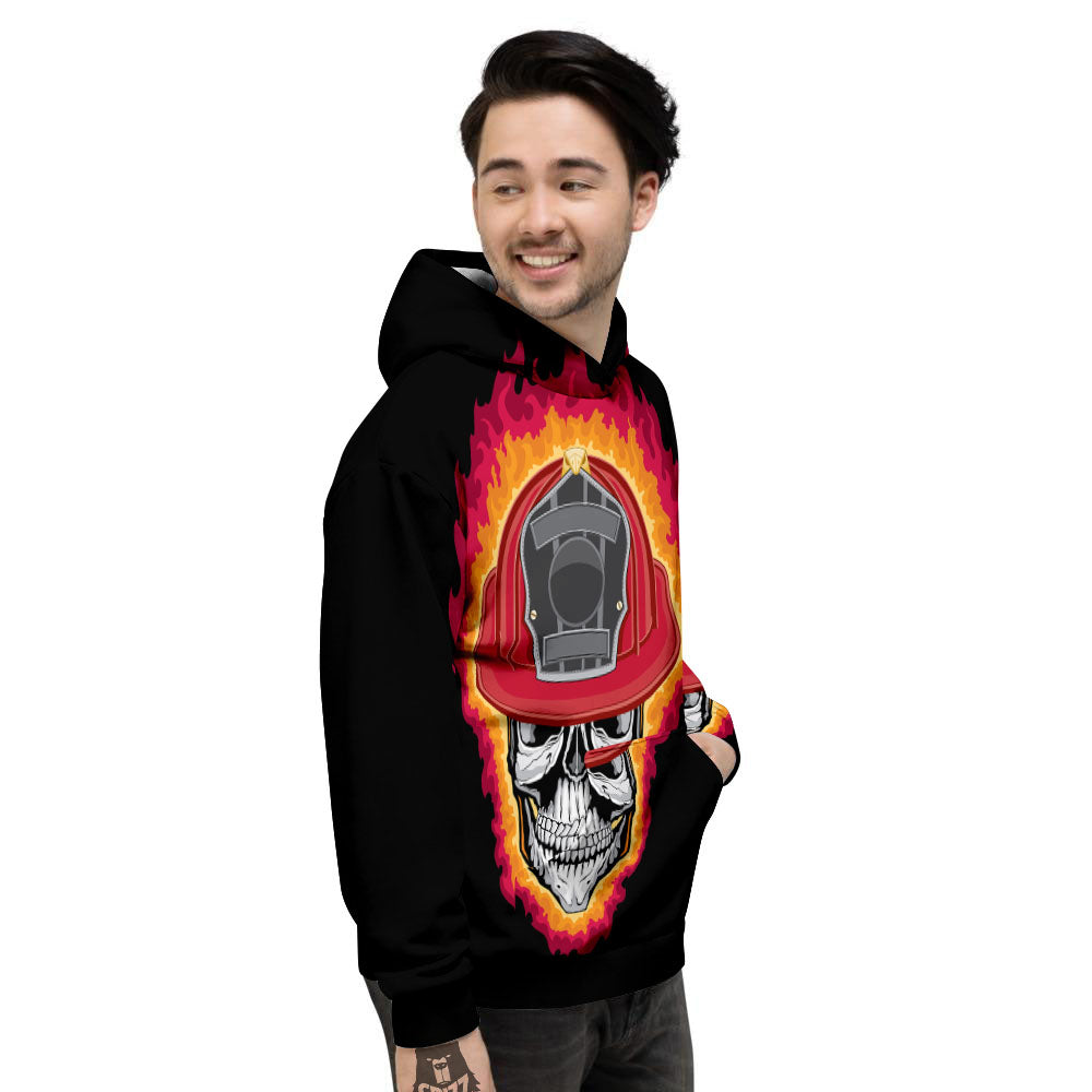 Firefighter Skull Flaming Print Men's Hoodie-grizzshop