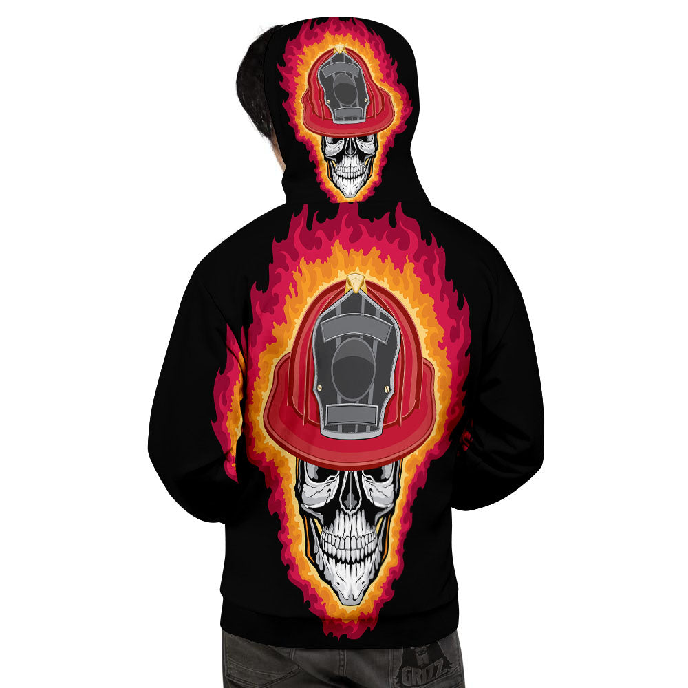 Firefighter Skull Flaming Print Men's Hoodie-grizzshop