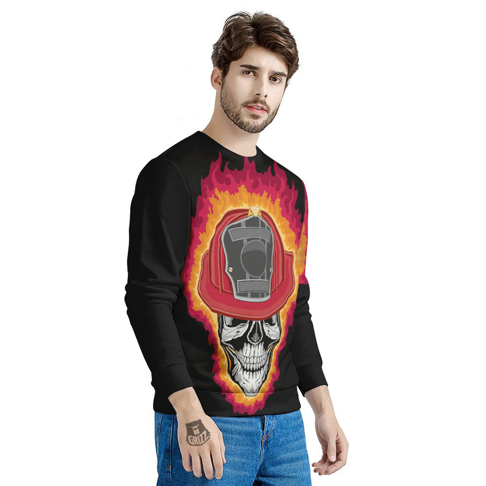 Firefighter Skull Flaming Print Men's Sweatshirt-grizzshop