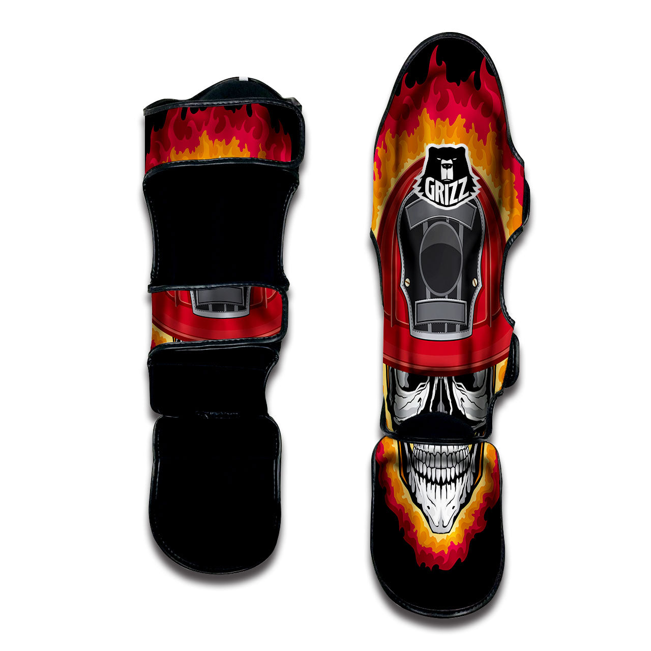 Firefighter Skull Flaming Print Muay Thai Shin Guards-grizzshop