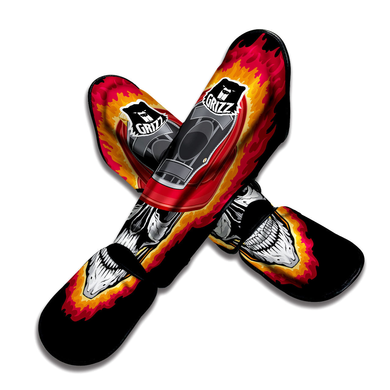 Firefighter Skull Flaming Print Muay Thai Shin Guards-grizzshop