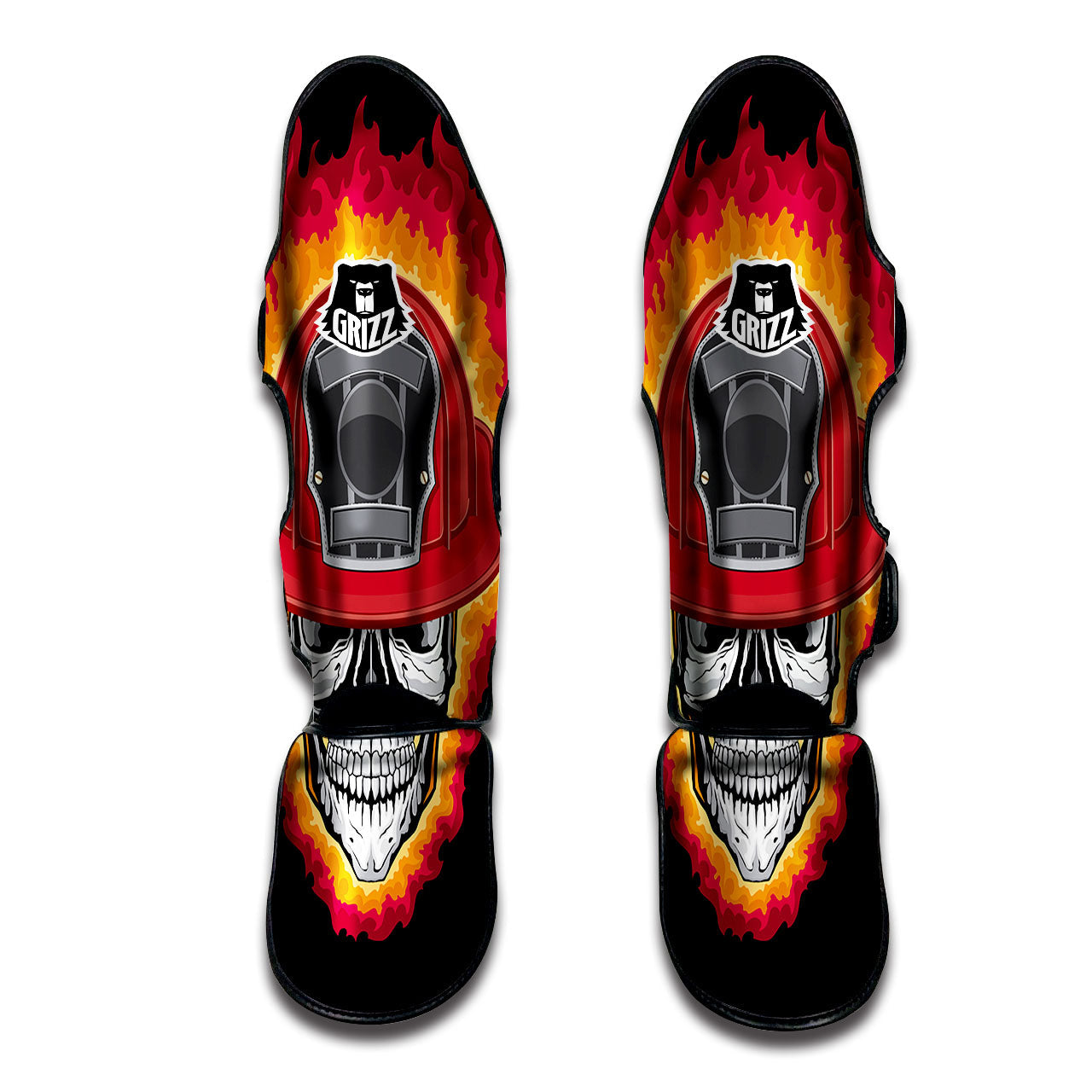 Firefighter Skull Flaming Print Muay Thai Shin Guards-grizzshop