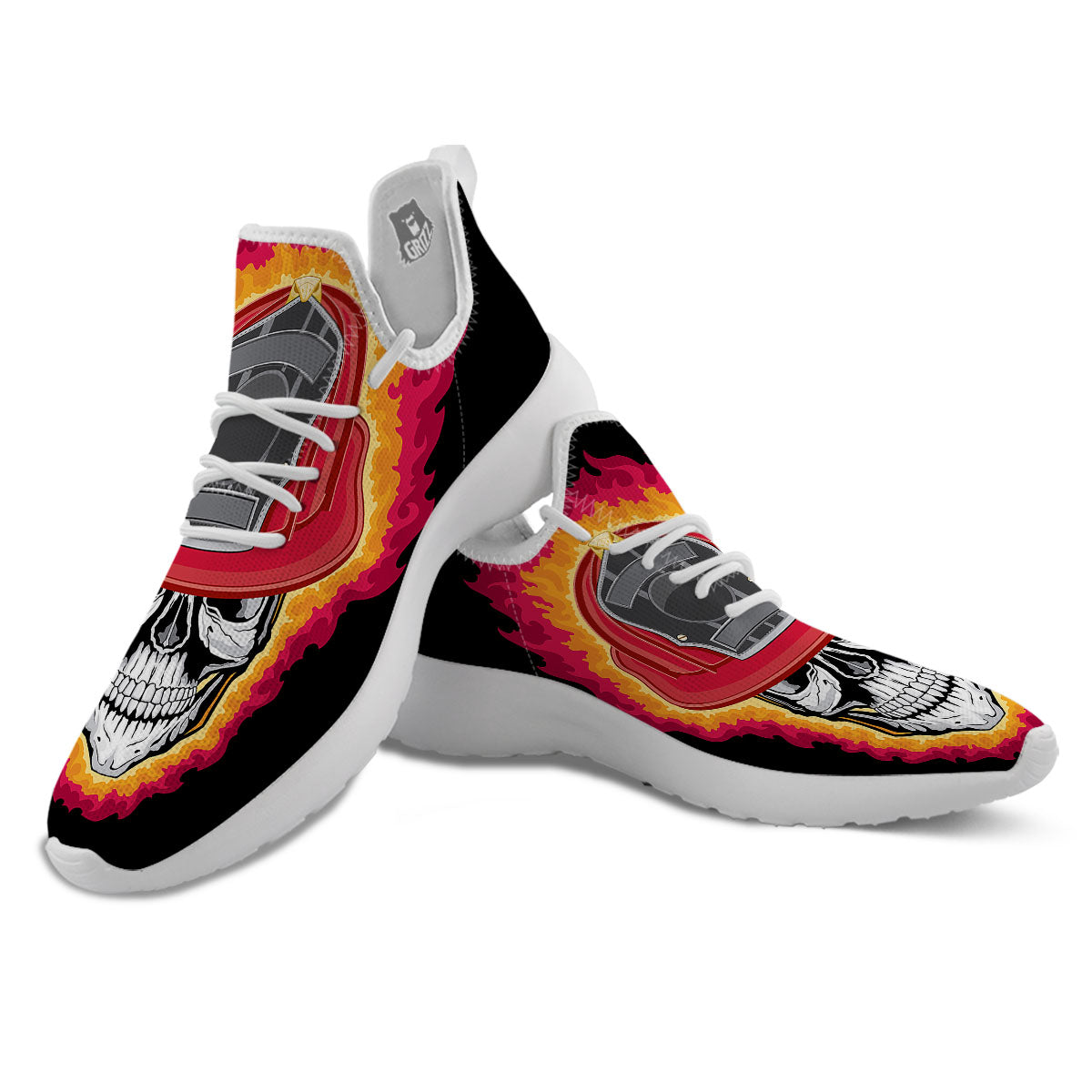 Firefighter Skull Flaming Print White Athletic Shoes-grizzshop
