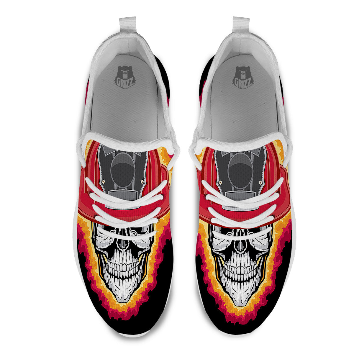 Firefighter Skull Flaming Print White Athletic Shoes-grizzshop
