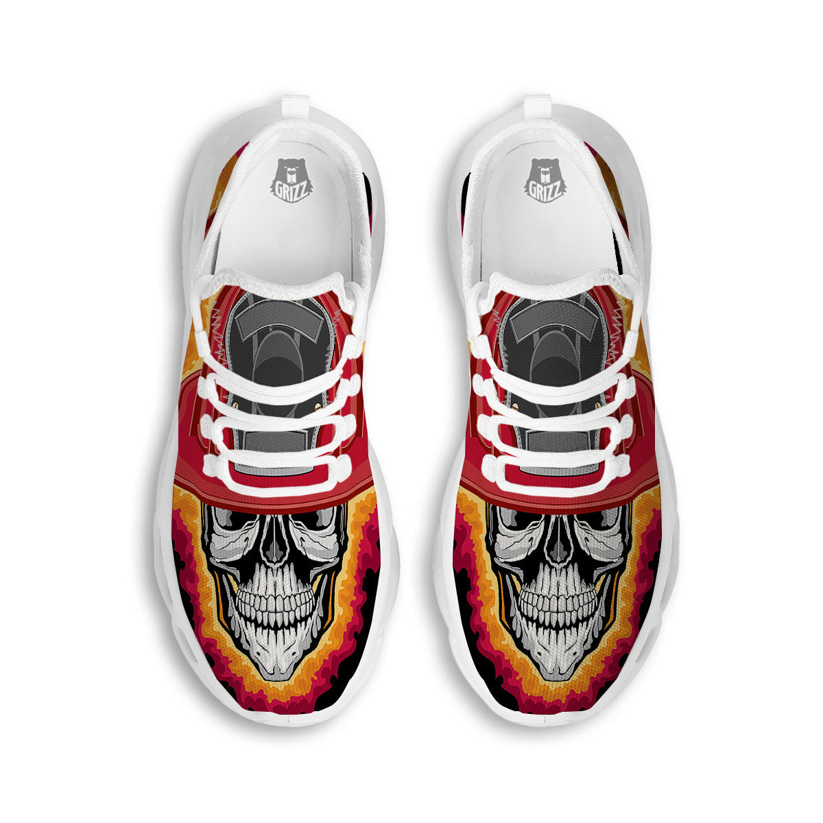 Firefighter Skull Flaming Print White Running Shoes-grizzshop