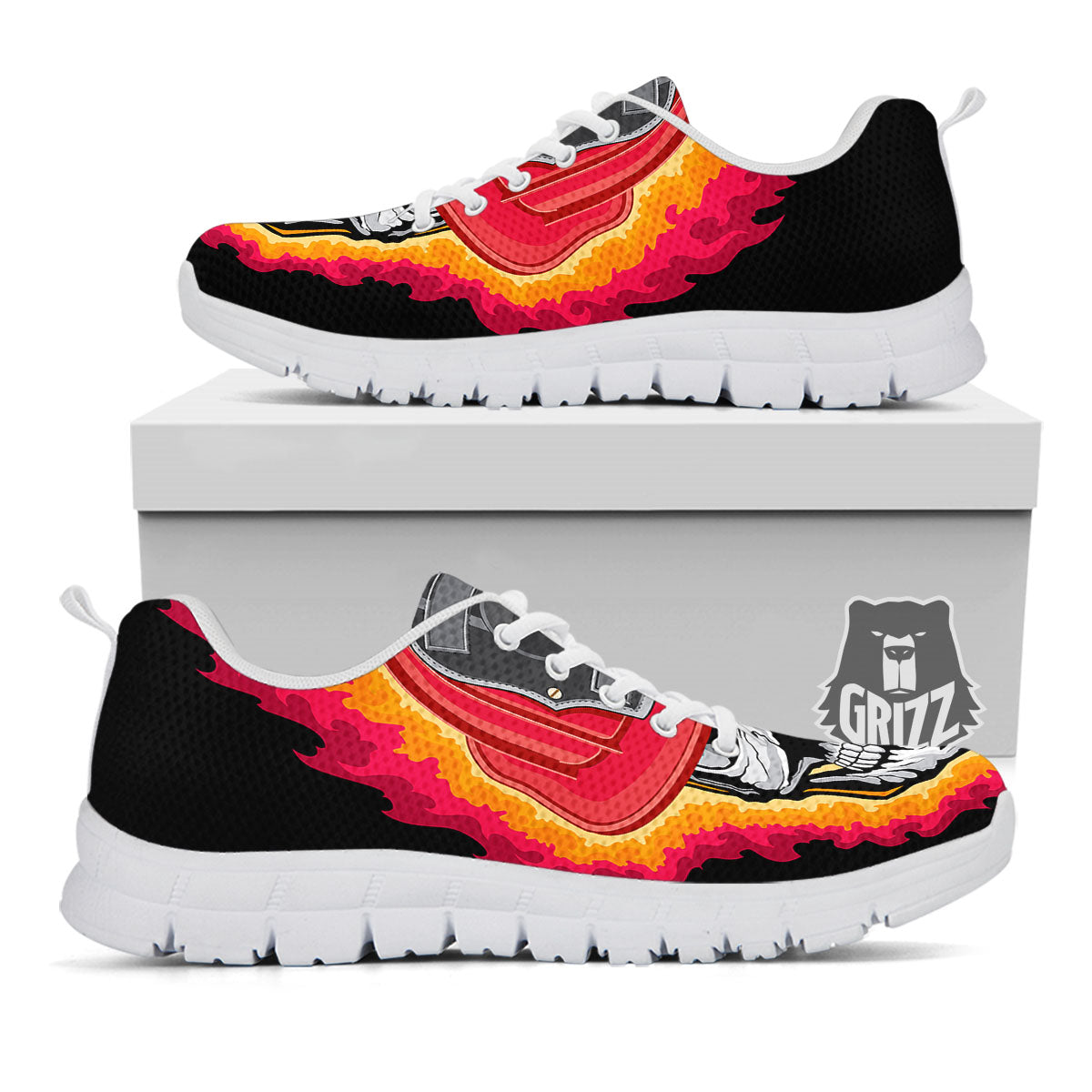 Firefighter Skull Flaming Print White Sneaker-grizzshop