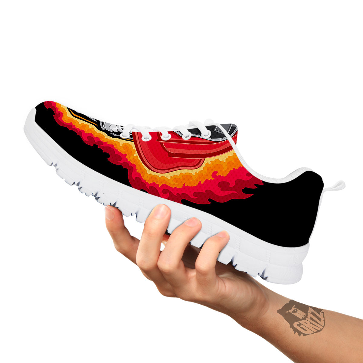 Firefighter Skull Flaming Print White Sneaker-grizzshop