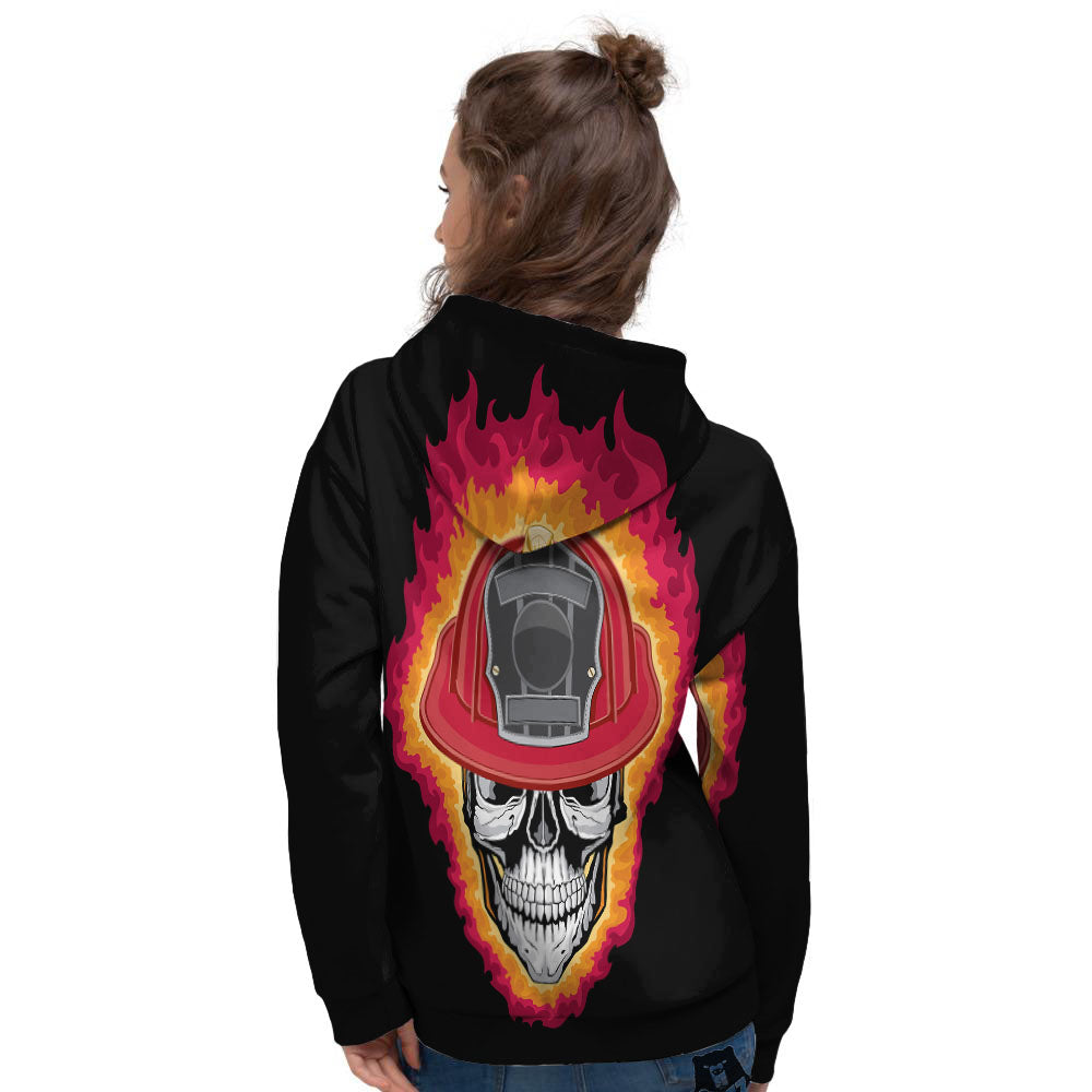 Firefighter Skull Flaming Print Women's Hoodie-grizzshop
