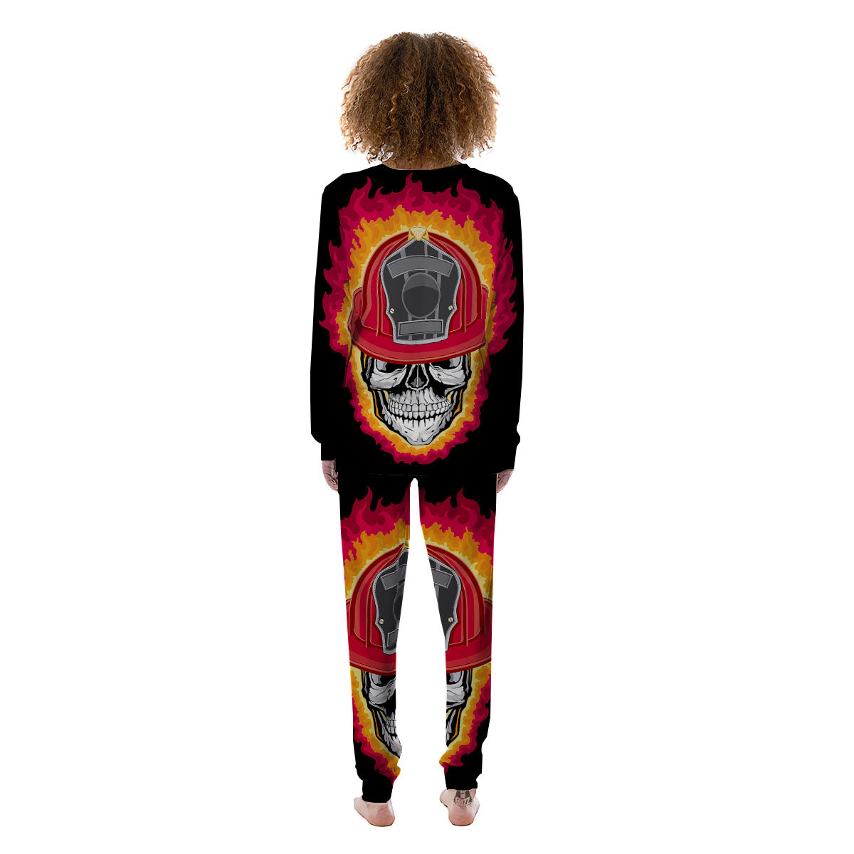 Firefighter Skull Flaming Print Women's Pajamas-grizzshop