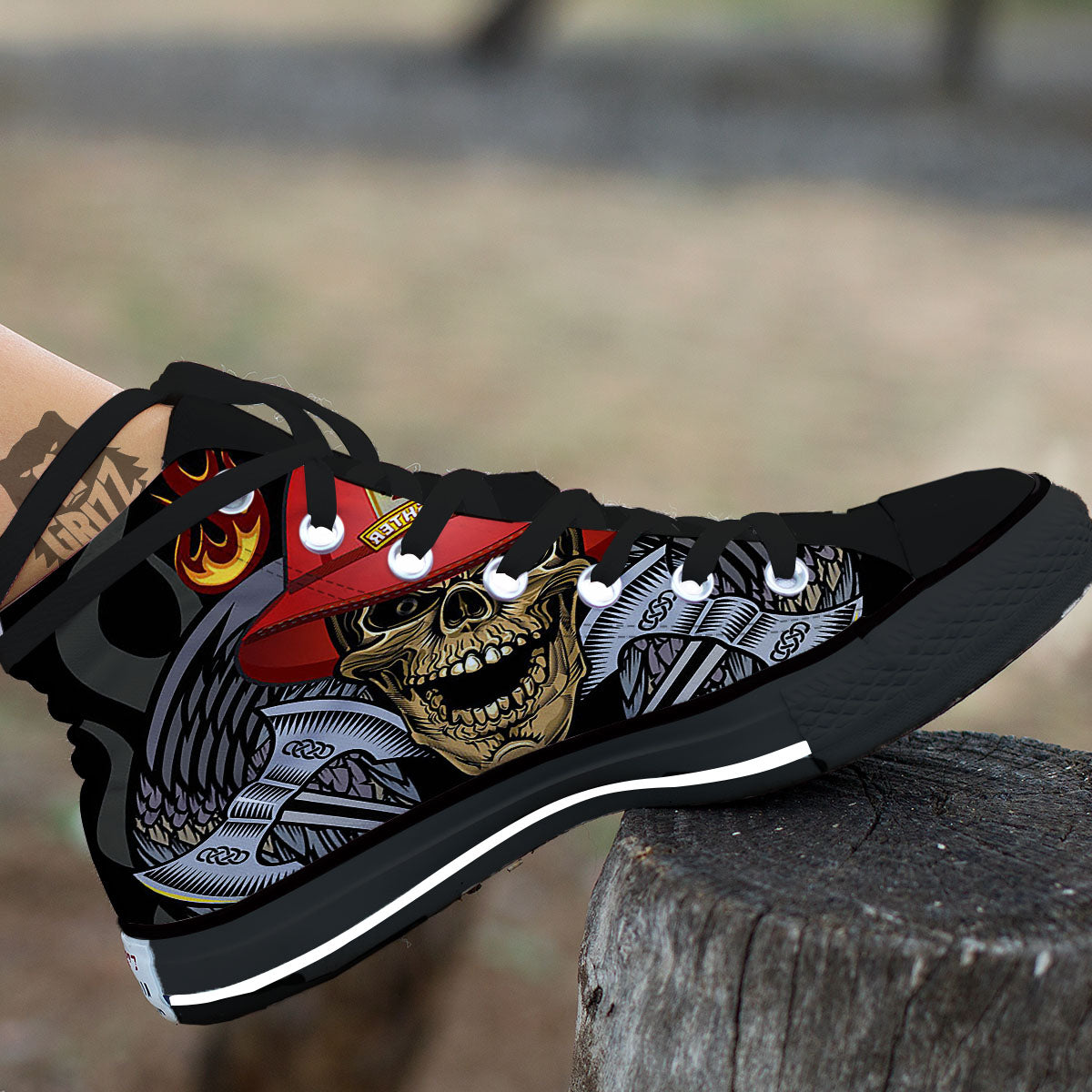 Firefighter Volunteer Print Black High Top Shoes-grizzshop