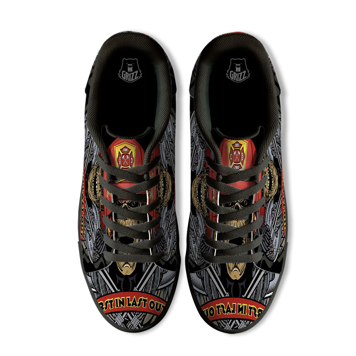 Firefighter Volunteer Print Black Low Top Sneakers-grizzshop