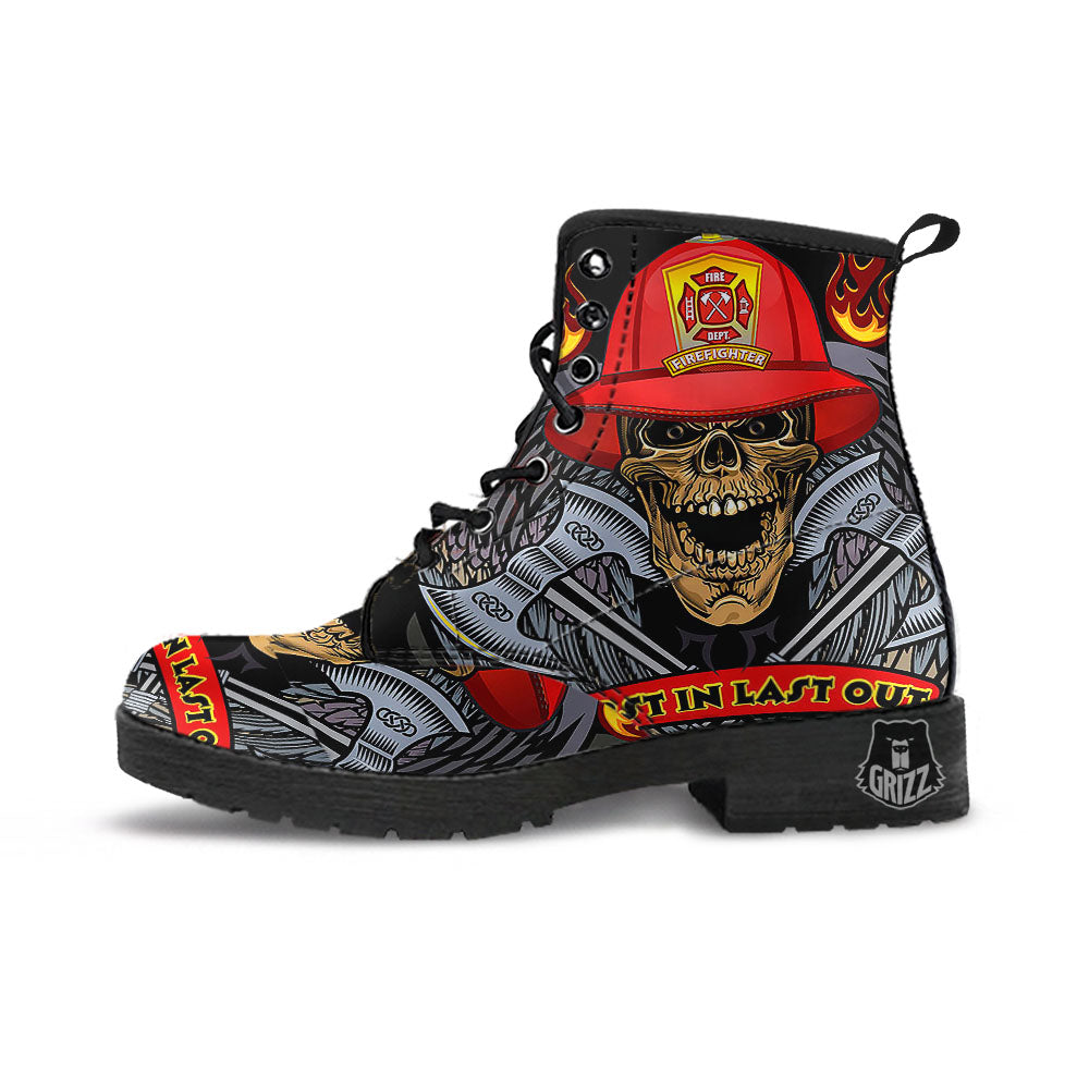 Firefighter Volunteer Print Leather Boots-grizzshop