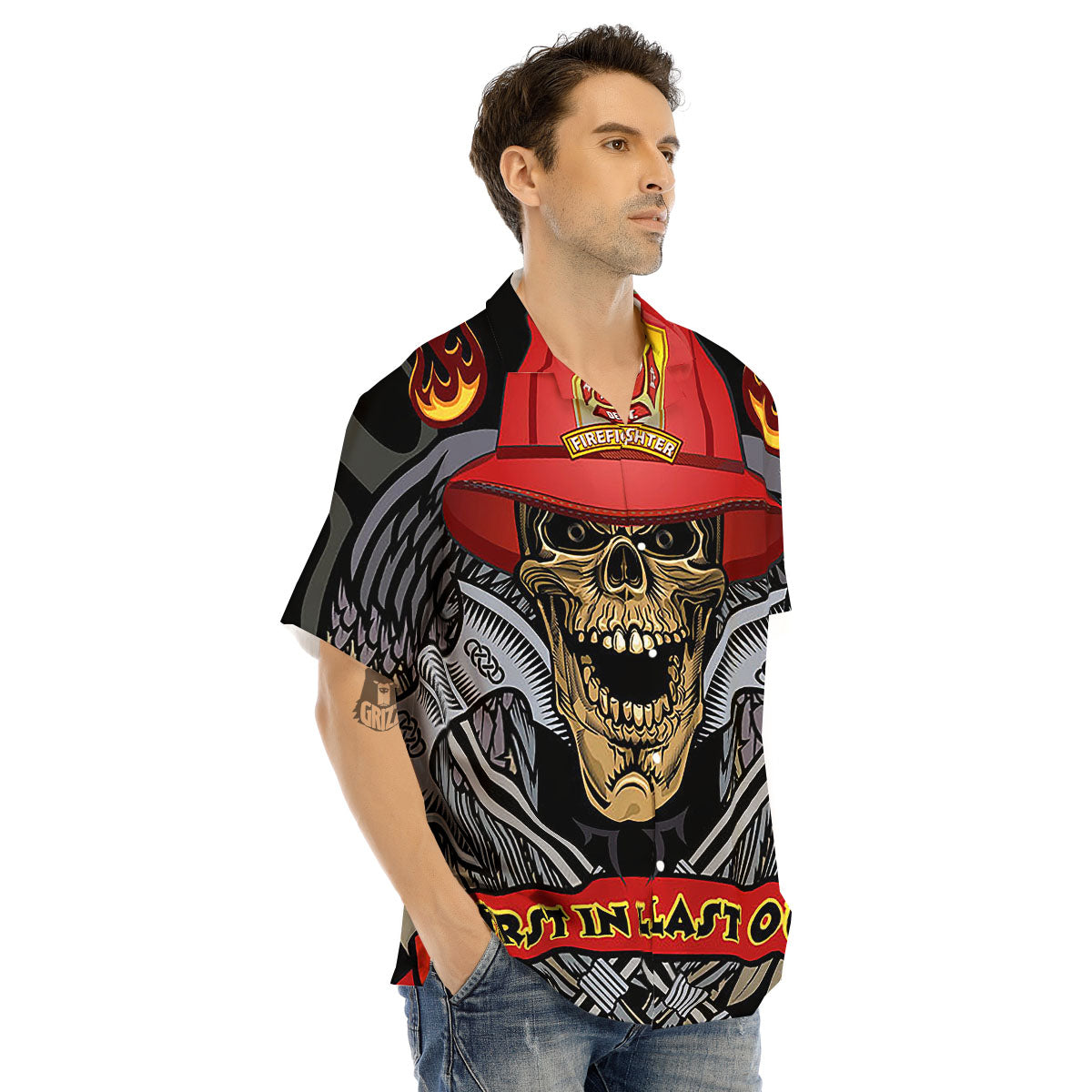 Firefighter Volunteer Print Men's Hawaiian Shirt-grizzshop
