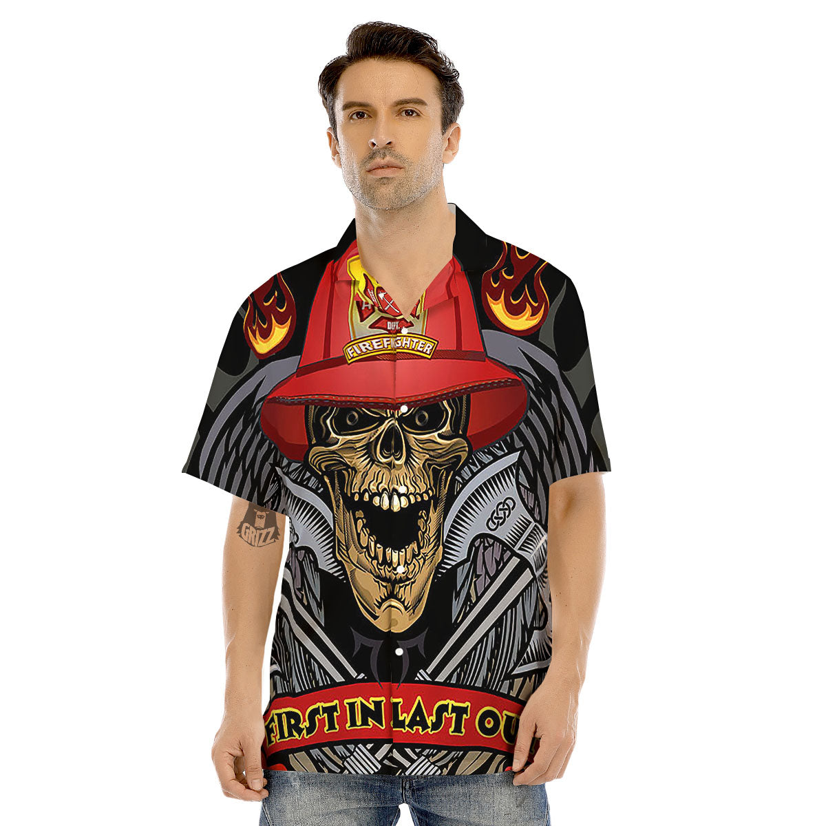 Firefighter Volunteer Print Men's Hawaiian Shirt-grizzshop