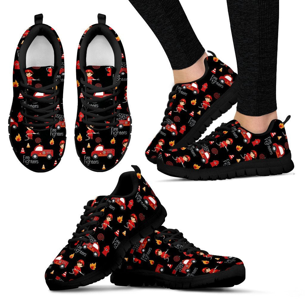 Firefighter Print Pattern Black Sneaker Shoes For Men Women-grizzshop