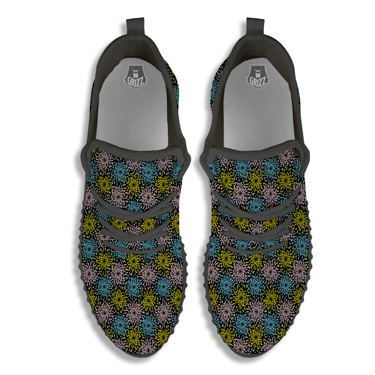 Fireworks Flowers Abstract Print Pattern Black Walking Shoes-grizzshop