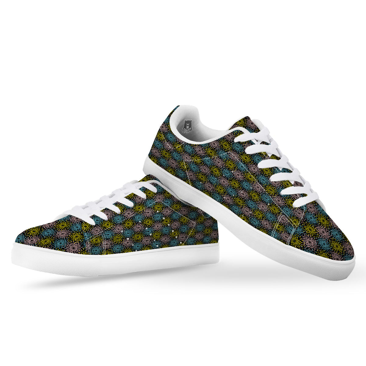 Fireworks Flowers Abstract Print Pattern White Low Top Sneakers-grizzshop