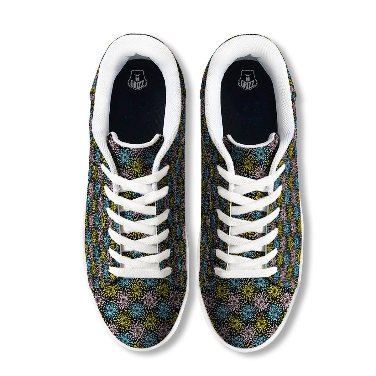 Fireworks Flowers Abstract Print Pattern White Low Top Sneakers-grizzshop