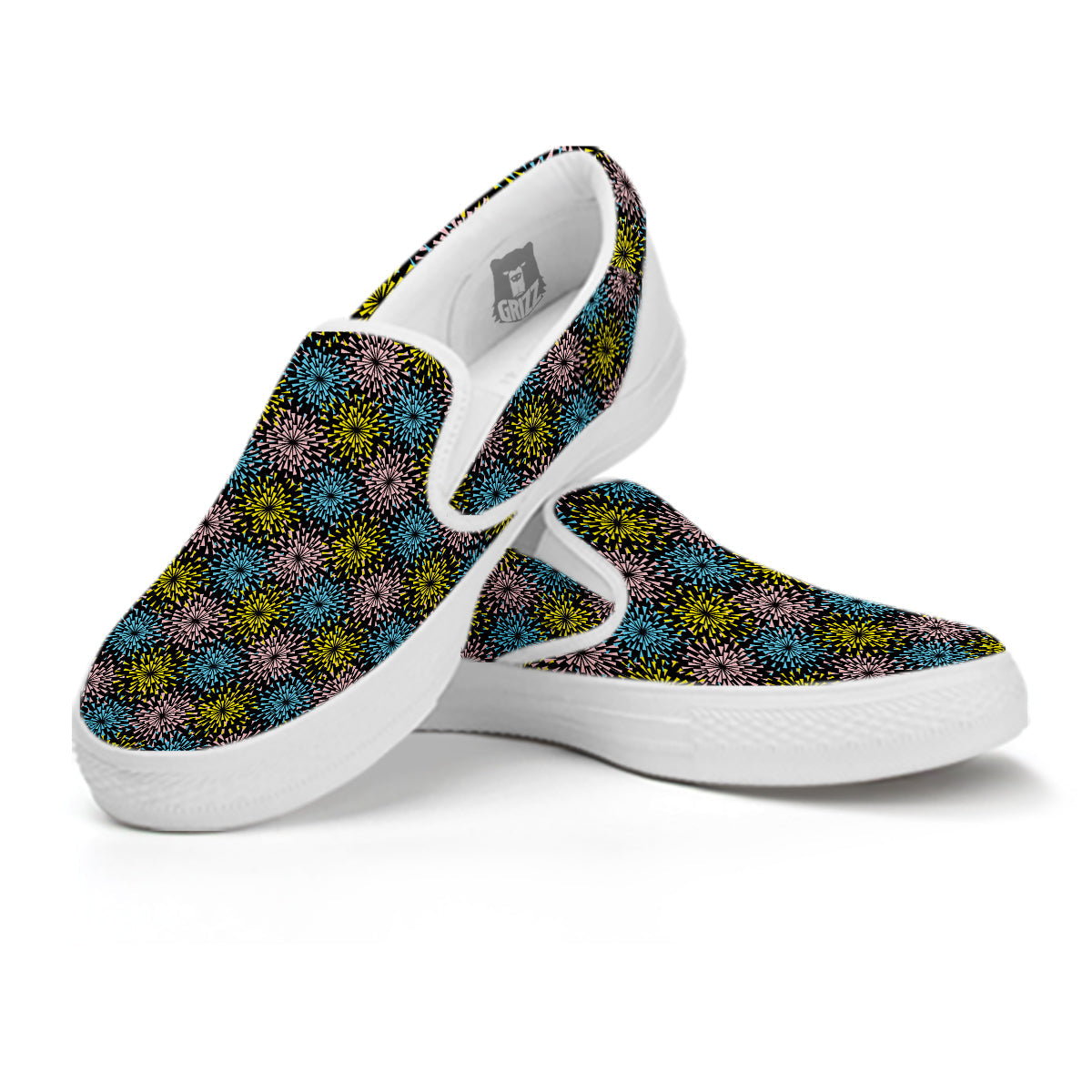 Fireworks Flowers Abstract Print Pattern White Slip On Shoes-grizzshop