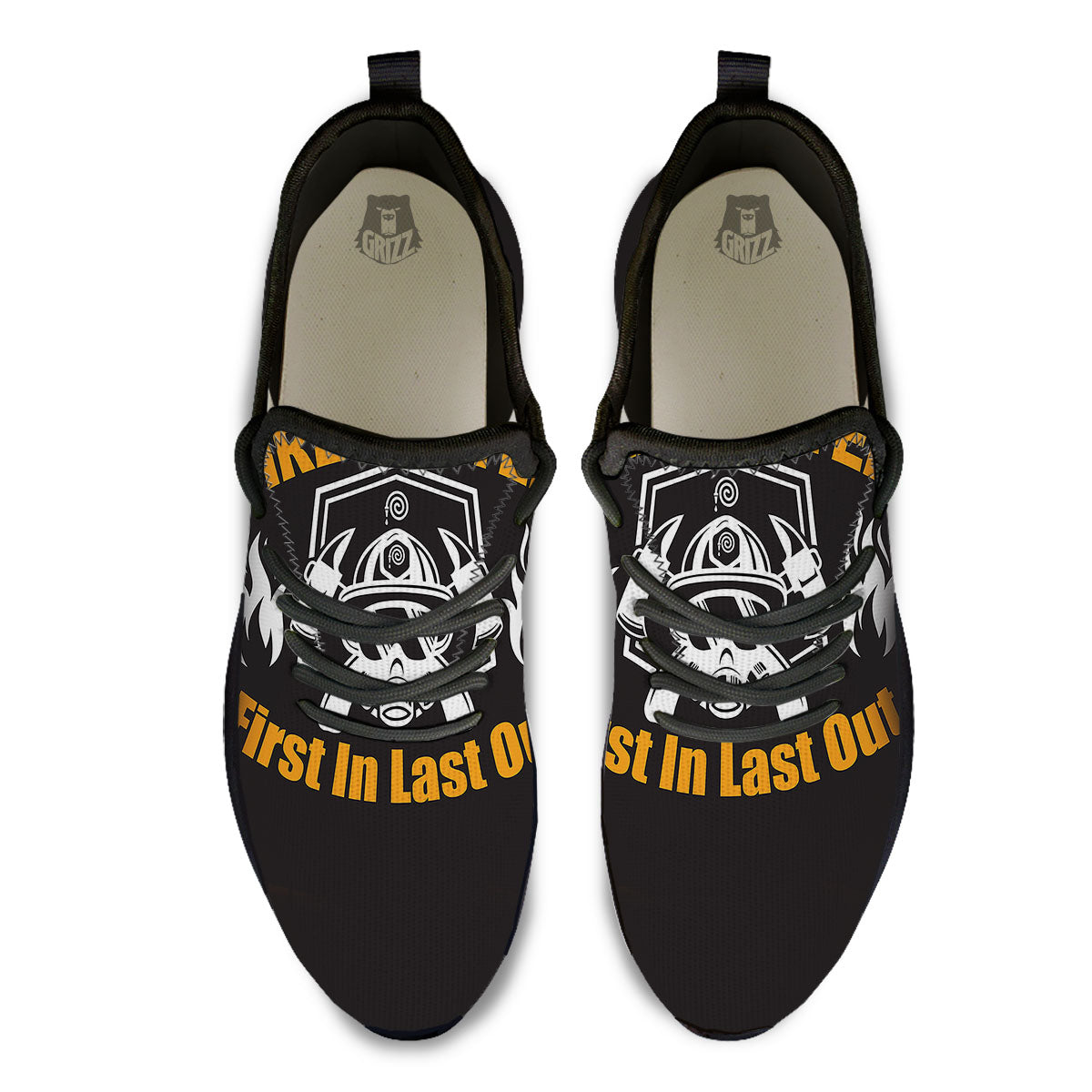 First In Last Out Firefighter Print Black Athletic Shoes-grizzshop