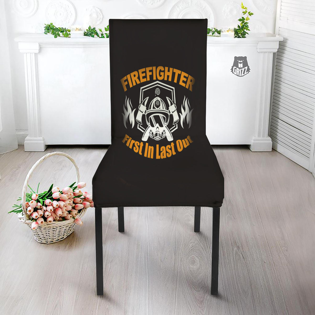 First In Last Out Firefighter Print Dining Chair Slipcover-grizzshop
