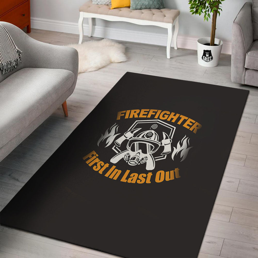 First In Last Out Firefighter Print Floor Mat-grizzshop