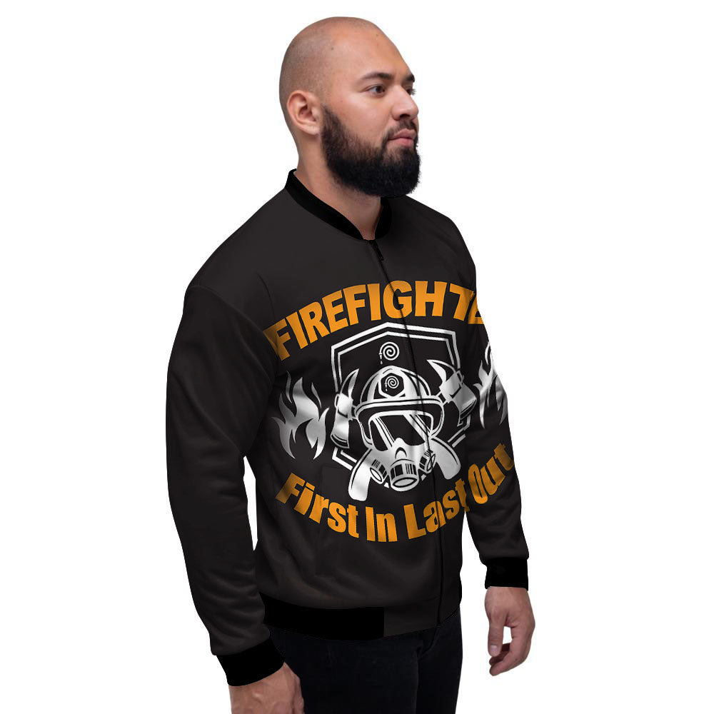 First In Last Out Firefighter Print Men's Bomber Jacket-grizzshop