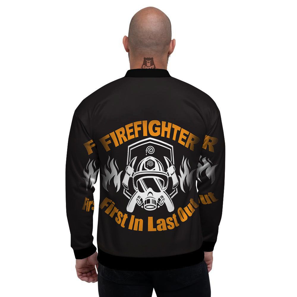First In Last Out Firefighter Print Men's Bomber Jacket-grizzshop