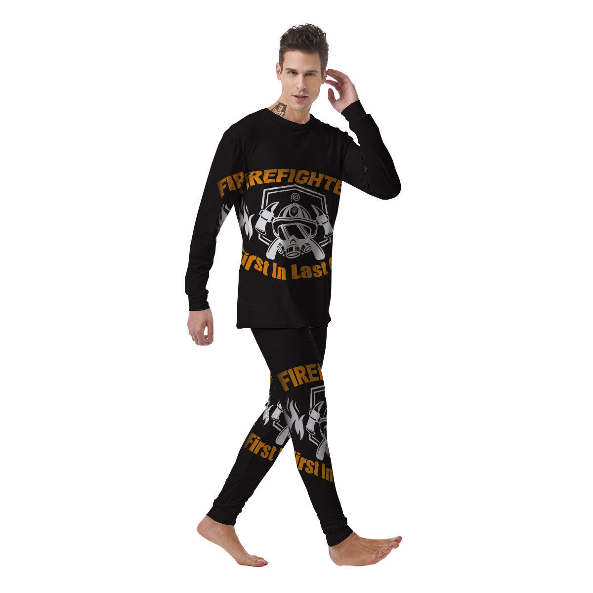 First In Last Out Firefighter Print Men's Pajamas-grizzshop