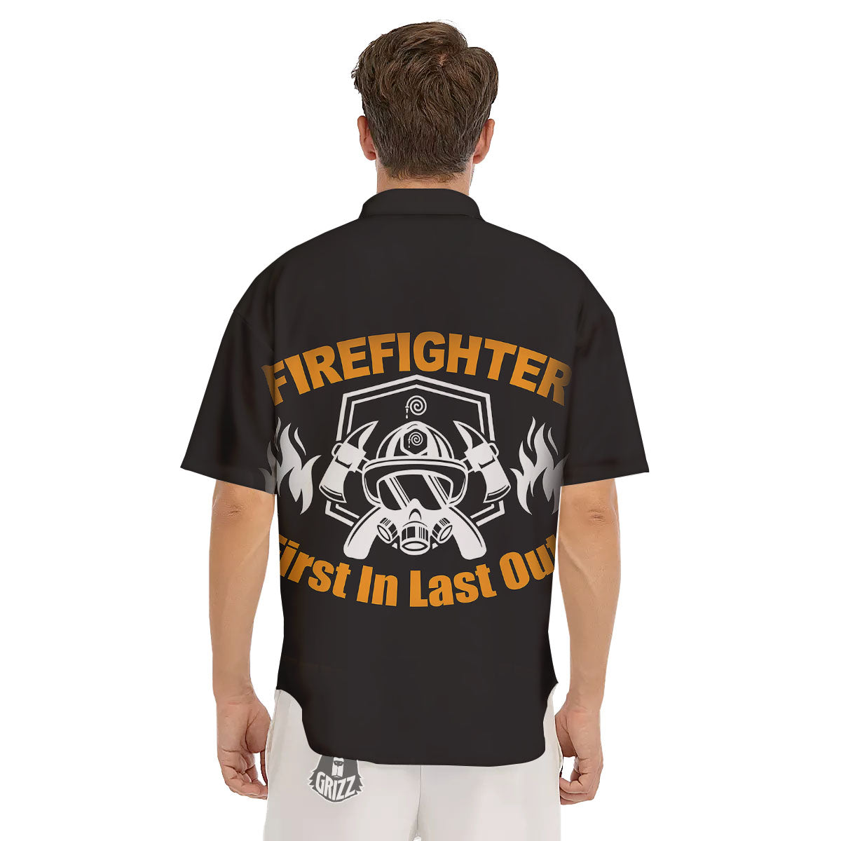 First In Last Out Firefighter Print Men's Short Sleeve Shirts-grizzshop