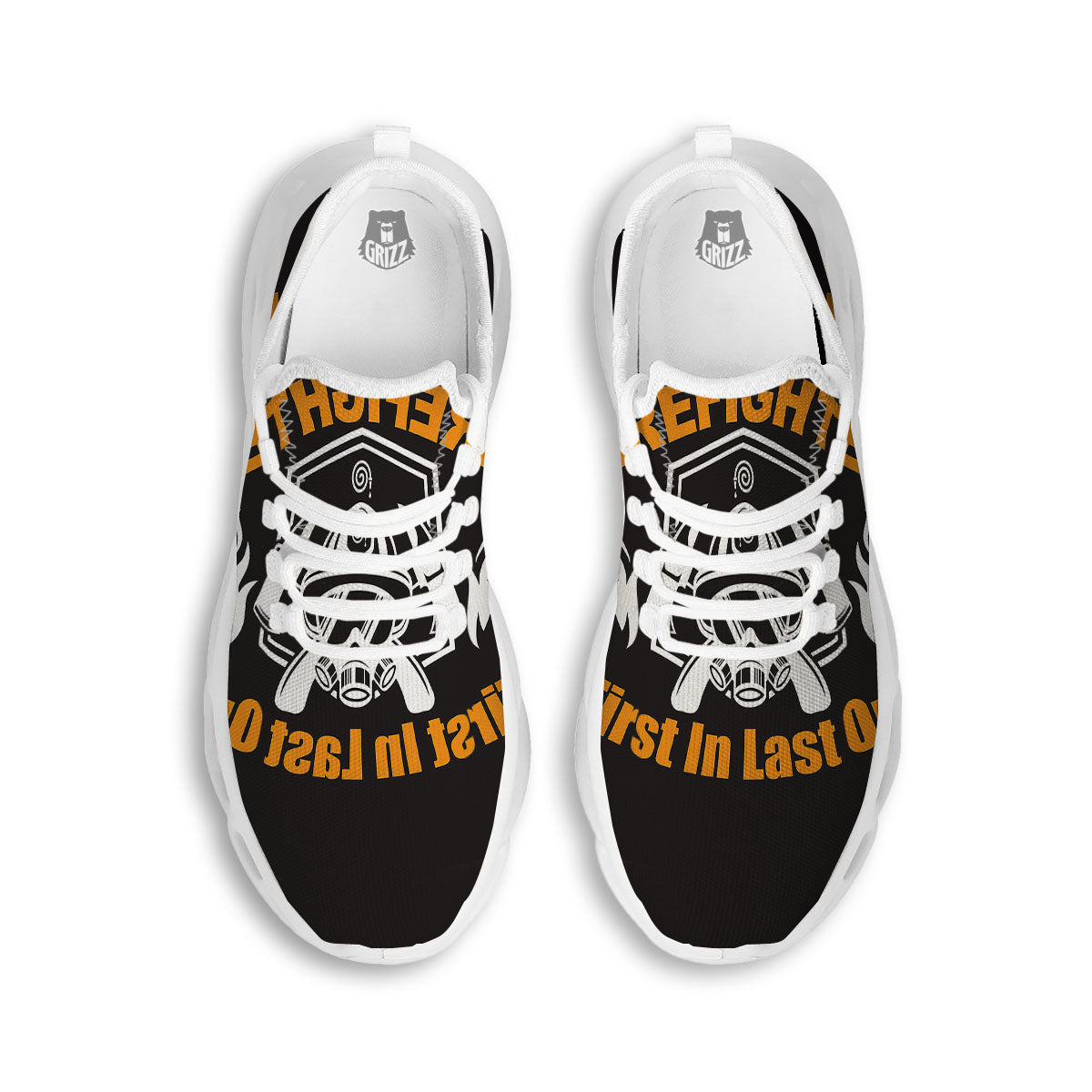 First In Last Out Firefighter Print White Running Shoes-grizzshop