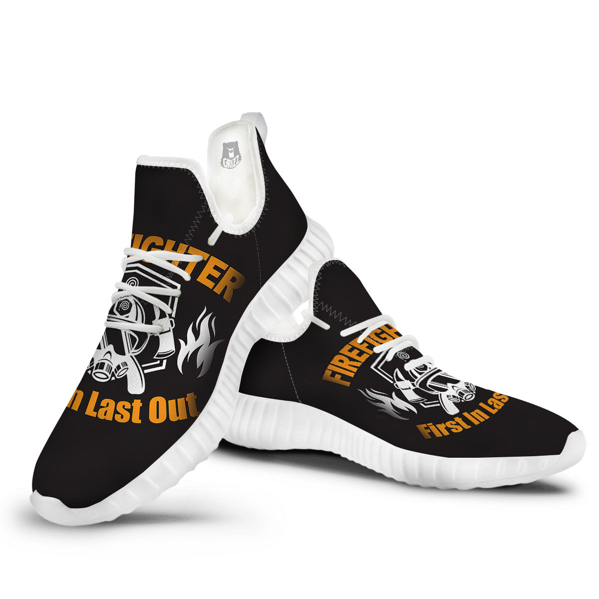 First In Last Out Firefighter Print White Walking Shoes-grizzshop